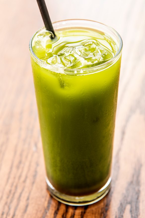 Iced yuzu matcha juice.