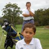 Karl Vilipis, aged eight with his dad Paul.