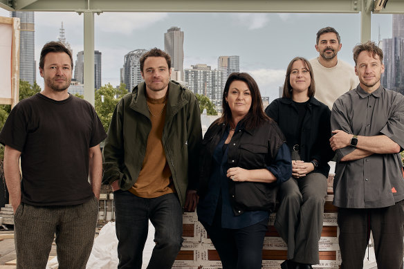 Johnny’s Green Room in Carlton is getting a reboot with a new team that includes chef Karen Martini (centre) and bartender Matthew Bax (far right).