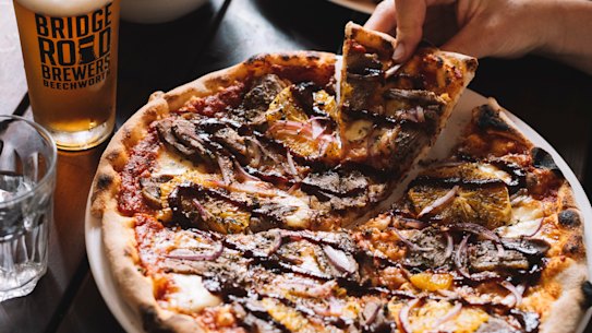 Bridge Road Brewers’ menu champions pizza topped with local ingredients.

