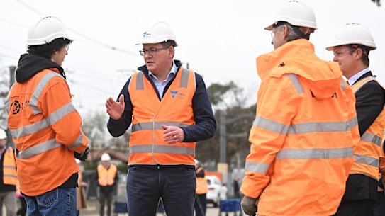 Victorian Premier Daniel Andrews during a tour of a level crossing removal site in Croydon on Wednesday.