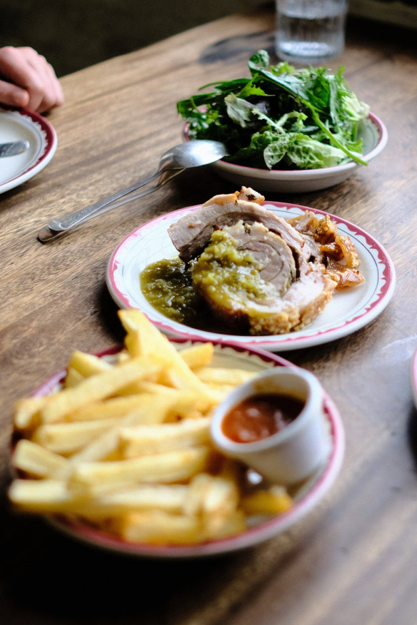 Porchetta, salad and chips.