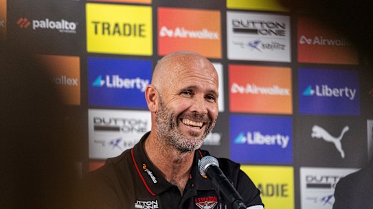 Mark McVeigh faces the media for the first time as Essendon coach.