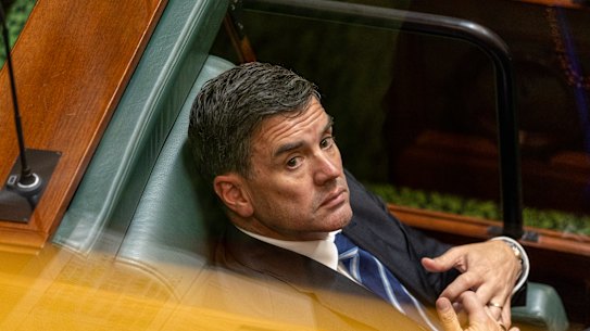 Brad Battin appeared in parliament on Tuesday after losing the Liberal leadership to Jess Wilson.
