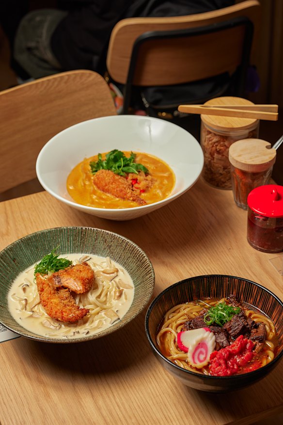 Assorted dishes including prawn bisque. 