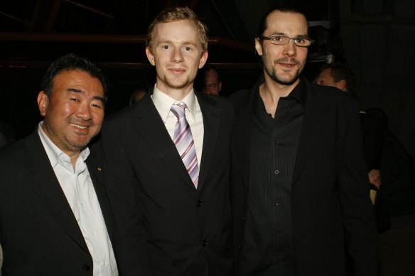 Wakuda with his former chefs Phil Wood (centre) and Martin Benn (right) in 2006. 