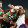 Richie Kennar takes a hit up for South Sydney.