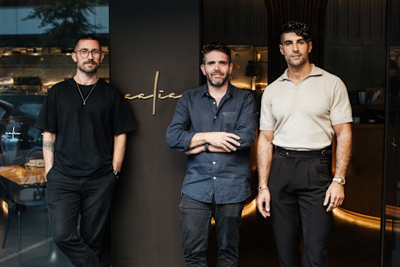 From left: Head chef Emre Kilic, executive chef Adam Wolfers and co-founder Ibby Moubadder.