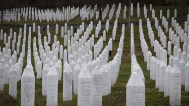 Tombs at the memorial cemetery for massacre victims in Potocari, near Srebrenica, Bosnia-Herzegovina.