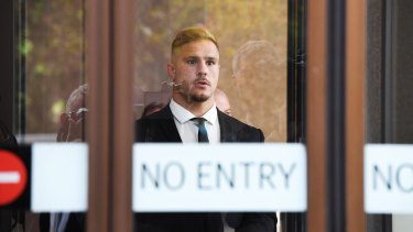 Fronting up: While Jack de Belin was under no obligation to be in court, and was not called to give evidence, he sat through all four days of the case that could decide his future in the game. 