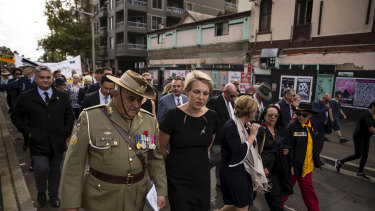 Colin Watego and MP Tanya Plibersek at the commemoration service last Anzac Day.