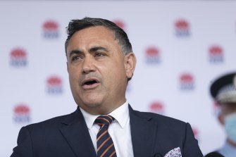 Acting NSW Premier John Barilaro addresses the media.
