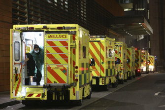 A row of ambulances outside the Royal London Hospital on Tuesday.