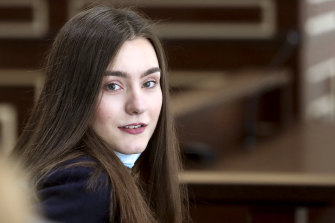 Sofia Sapega, Russian girlfriend of Belarusian dissident journalist Raman Pratasevich at a court hearing in Grodno, Belarus. 