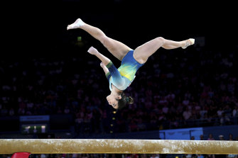 Silver medalist Georgia Godwin on the balance beam.