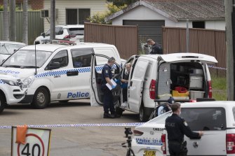 Police at the scene of the killing of Ghassan Amoun in South Wentworthville on Thursday.
