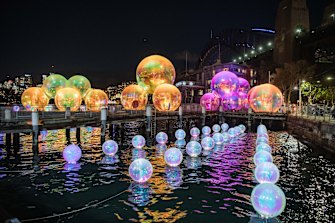 Vivid Sydney will have the longest light walk in its history, alongside activations such as Ephemeral Oceanic (pictured) at Walsh Bay. 