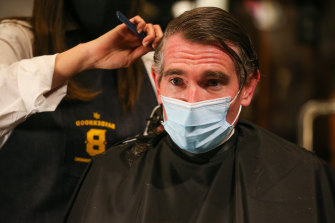 NSW Premier Dominic Perrottet visits the barber on “Freedom Day”.