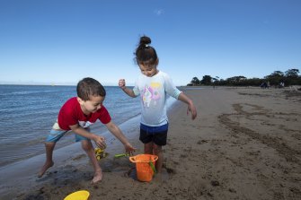 Noah Kerr and his sister Heidi enjoying their break in Inverloch. 