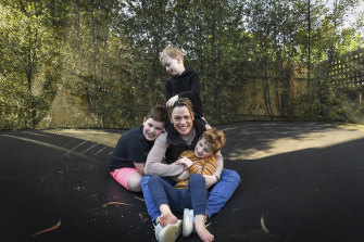 Catherine Devine and her boys Lachlan ( Lochie) grade 2 (in pink shorts) , Joshua ( Joshie) prep at special needs school ( in stripey jumper) and Ben (Benny) 3-year-old kinder. She's looking forward to them going back to school.