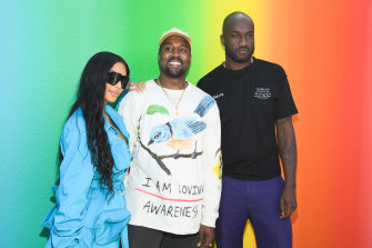 Kim Kardashian, Kanye West and Virgil Abloh after the Louis Vuitton Menswear Spring/Summer 2019 show.