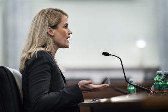 Calls for change: Whistleblower former Facebook data scientist Frances Haugen speaks during a Senate hearing about Facebook.