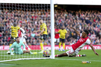 Pierre-Emerick Aubameyang’s goal for Arsenal was disallowed.