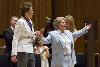 Sandi and Debbie Toksvig renew their vows at the Southbank Centre Celebrates Same Sex Marriage Act event in London in 2014.