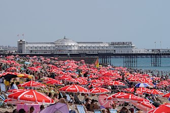 There was little room to move on Brighton Beach as people tried to find some relief from the scorching heat in England.