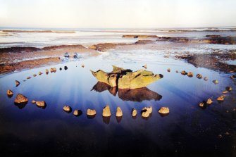 Wendy George’s photo of Seahenge which was discovered on Holme Beach, Nofolk, England in 1998.
