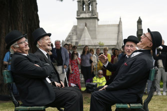 Members of the Joycestagers during their reenactment from the Hades chapter of Ulysses at Glasnevin Cemetery.