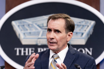 Pentagon spokesman John Kirby speaks during a briefing at the Pentagon in Washington.