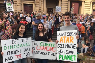 Yvette, Chloe and Zac travelled from Geelong to be at the Melbourne climate change strike.