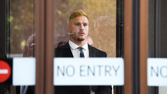 Fronting up: While Jack de Belin was under no obligation to be in court, and was not called to give evidence, he sat through all four days of the case that could decide his future in the game. 