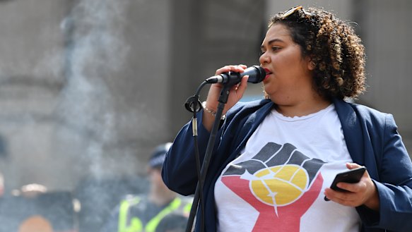 Tarneen Onus-Williams at last year's protest.