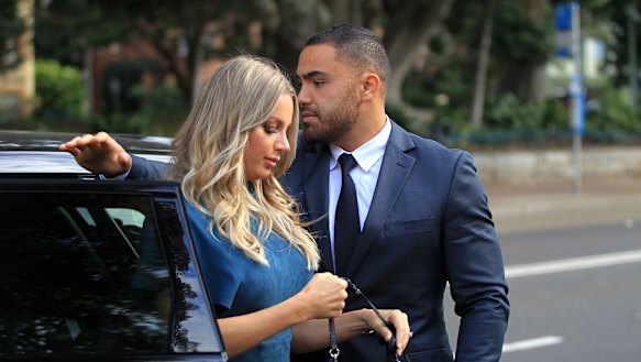 Dylan Walker and Alex Ivkovic arrive at Manly Local Court together on Friday morning.