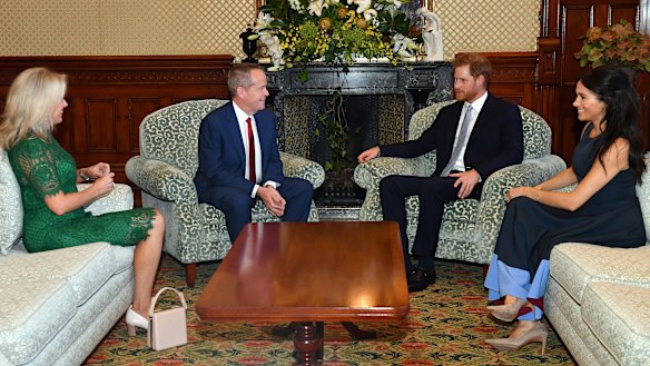 The Duke and Duchess of Sussex meet with Opposition Leader Bill Shorten and his wife Chloe.
