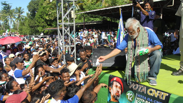 Xanana Gusmao campaigns in Maubisse before the Timor-Leste parliamentary election on Sunday.