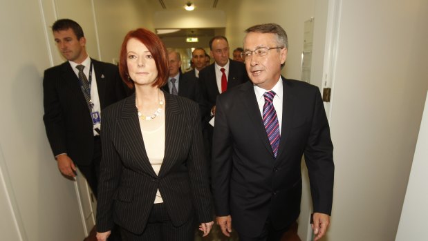 Julia Gillard emerges successful from the leadership ballot, defeating Kevin Rudd.
