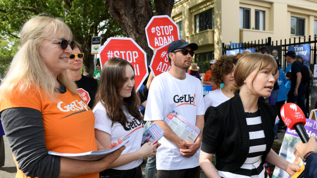 GetUp campaigners and campaign director Miriam Lyons during last year's Wentworth byelection.