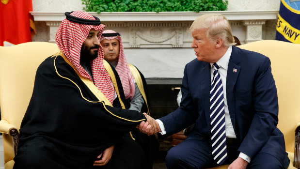 US President Donald Trump  with Saudi Crown Prince Mohammed bin Salman in the Oval Office of the White House in Washington in March.