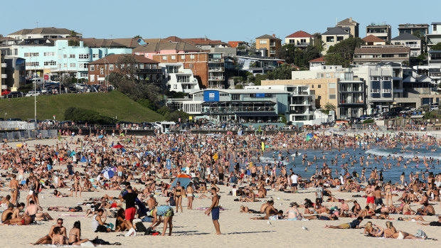 People at Bondi Beach on Friday despite the coronavirus threat.