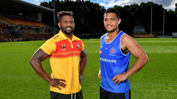 Pride: PNG captain James Segeyaro with Samoa captain Anthony Milford.