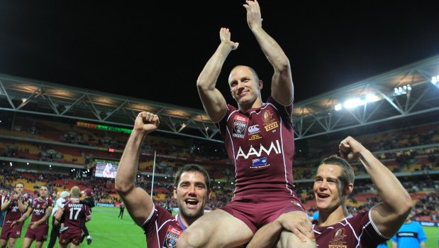 Fitting: Darren Lockyer is carried from the ground after his final Origin match.
