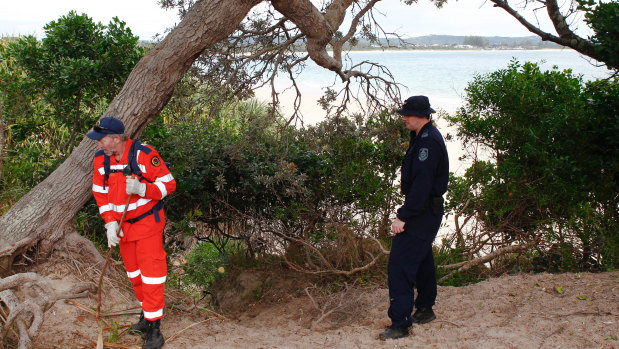 SES and police ramp up search at The Pass in Byron Bay on Tuesday.