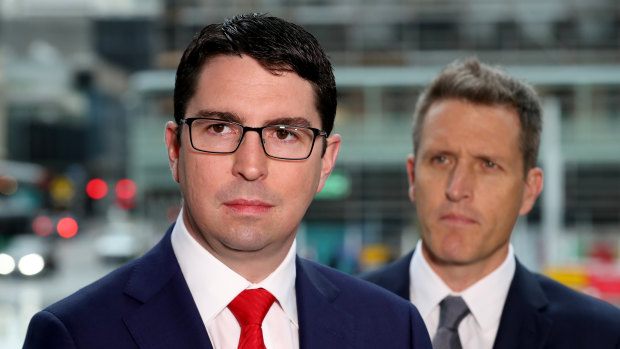 Labor's candidate for Perth, Patrick Gorman (left), is campaigning on a defence of the ABC after a Liberal party federal council voted to sell the public broadcaster.