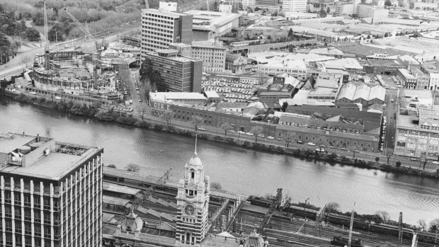 Aerial view of the Southbank, 1979.