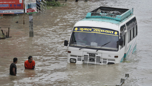 Heavy rains have caused widespread floods and death in Bhaktapur, Nepal.