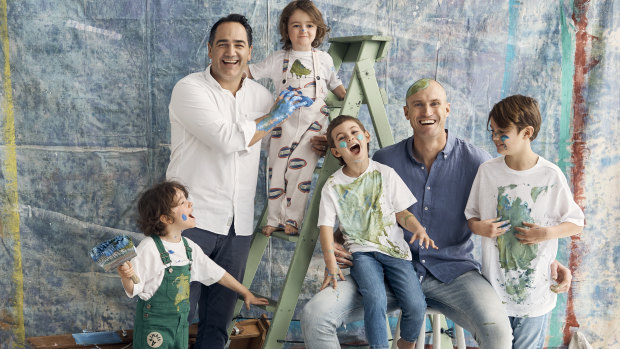 Michael “Wippa” Wipfli (left) and Ryan “Fitzy” Fitzgerald with their children (from left) Ted and Jack Wipfli and Lennox and Hewston Fitzgerald.