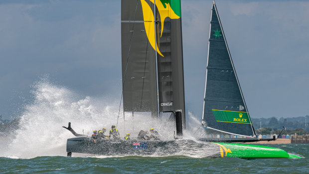 Australia's craft crashed through the magical 50-knot speed barrier during a training day at Cowes.